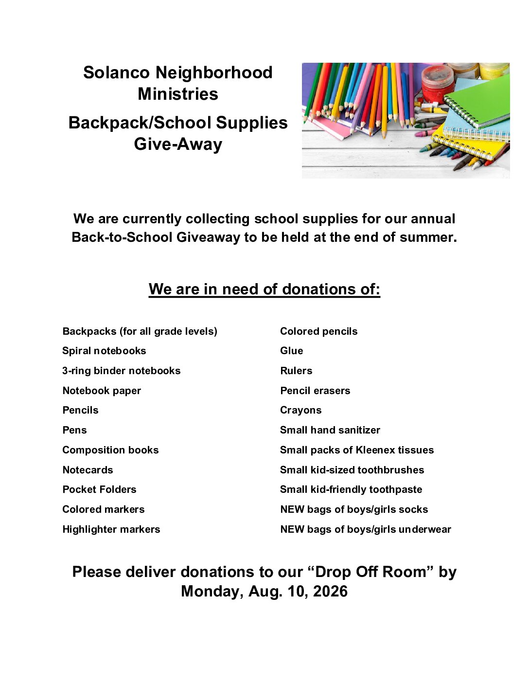 Backpack List Flyer 2026